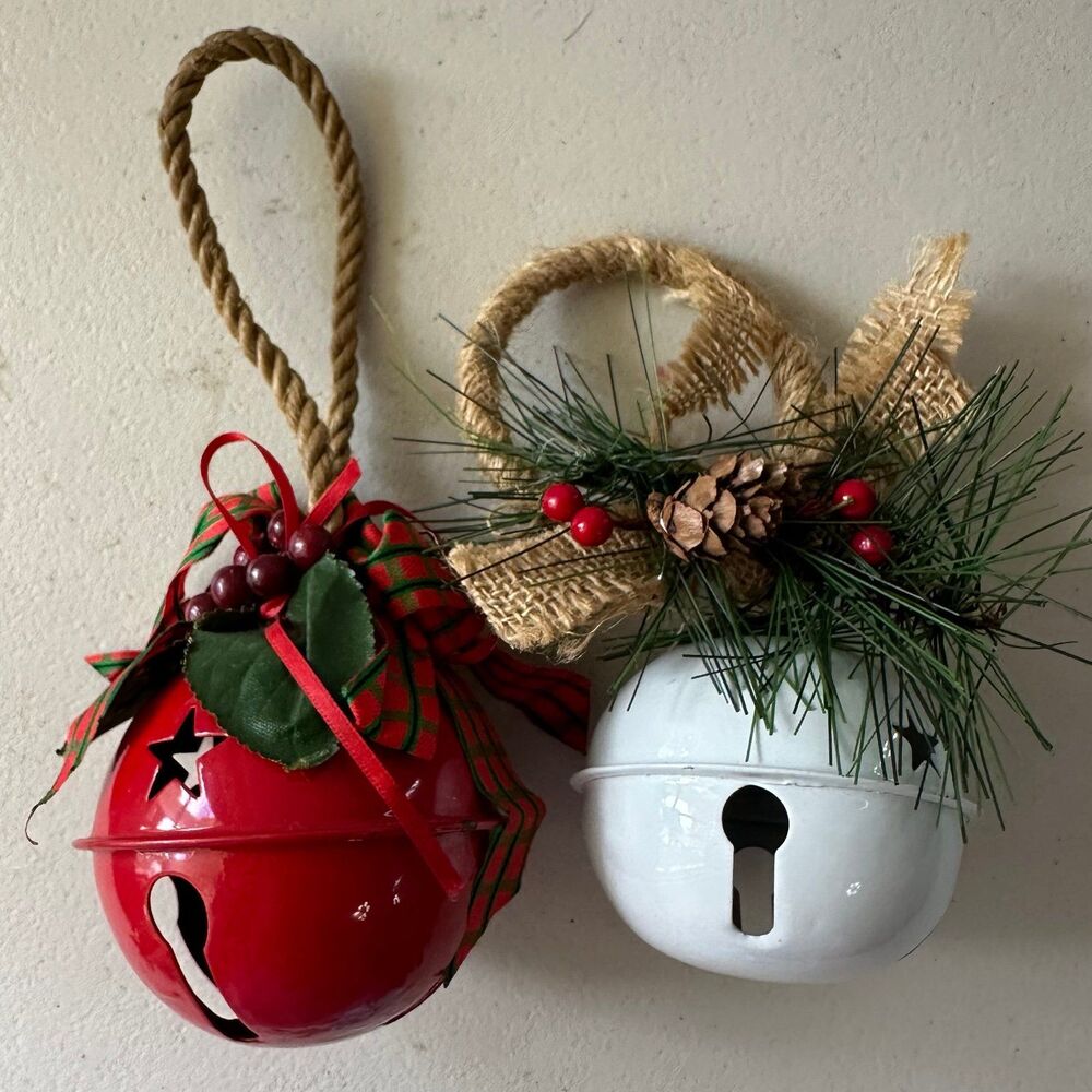 Handmade Handcrafted Christmas Holiday Jingle Bells Door Hangers Set Of Two